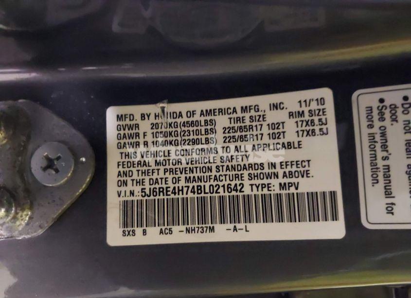 Photo 9 of 2011 Honda Cr-v EX-L (VIN 5J6RE4H74BL021642)