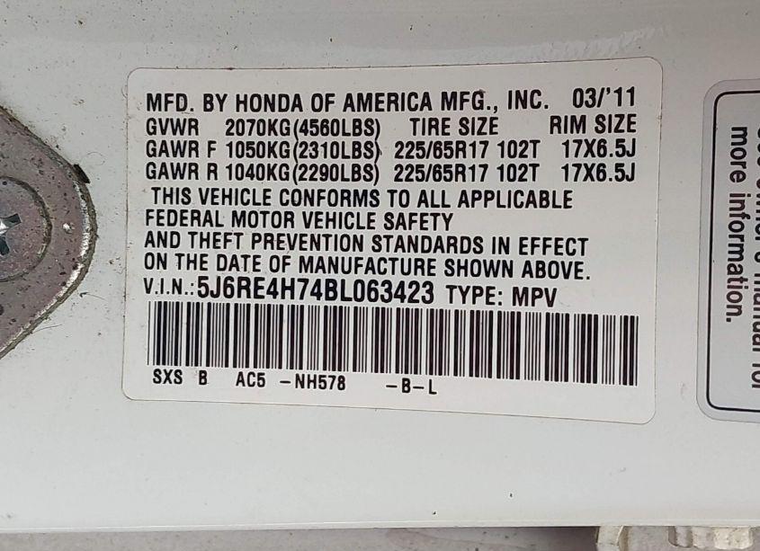 Photo 9 of 2011 Honda Cr-v EX-L (VIN 5J6RE4H74BL063423)