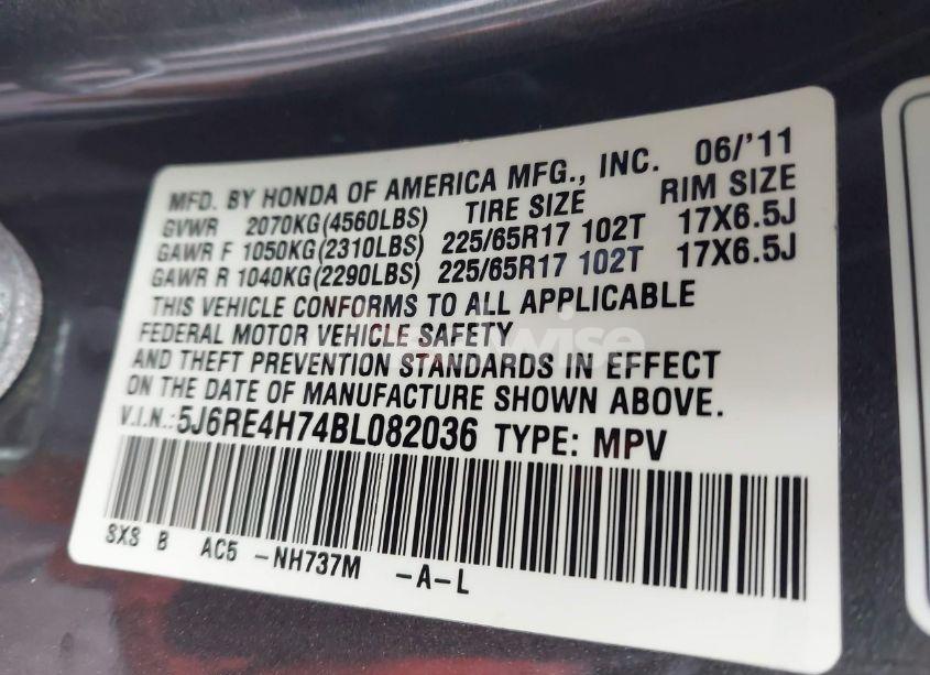 Photo 9 of 2011 Honda Cr-v EX-L (VIN 5J6RE4H74BL082036)