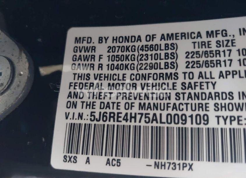 Photo 9 of 2010 Honda Cr-v EX-L (VIN 5J6RE4H75AL009109)