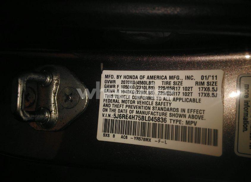 Photo 9 of 2011 Honda Cr-v EX-L (VIN 5J6RE4H75BL045836)