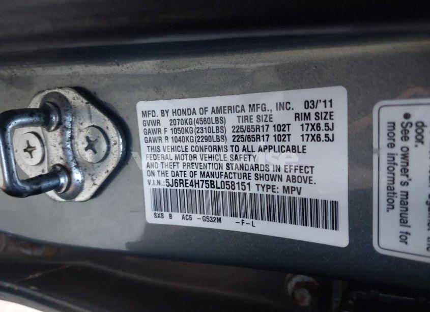 Photo 9 of 2011 Honda Cr-v EX-L (VIN 5J6RE4H75BL058151)