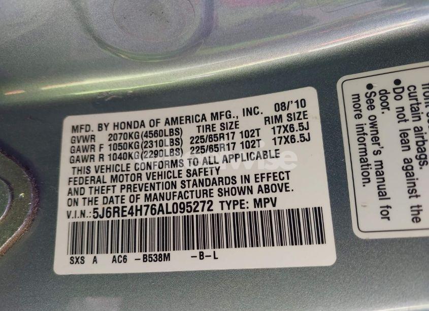 Photo 9 of 2010 Honda Cr-v EX-L (VIN 5J6RE4H76AL095272)