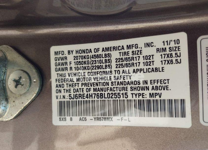 Photo 9 of 2011 Honda Cr-v EX-L (VIN 5J6RE4H76BL025515)