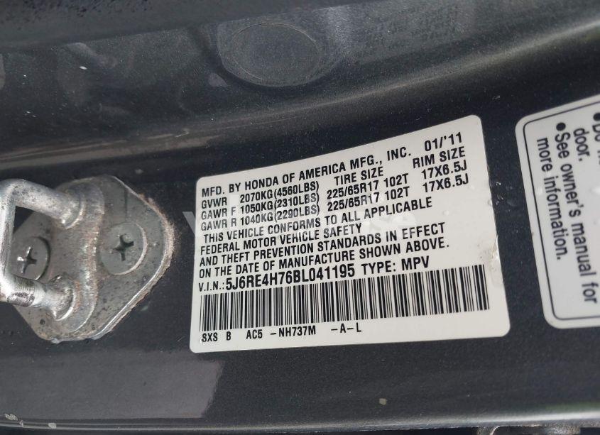 Photo 9 of 2011 Honda Cr-v EX-L (VIN 5J6RE4H76BL041195)