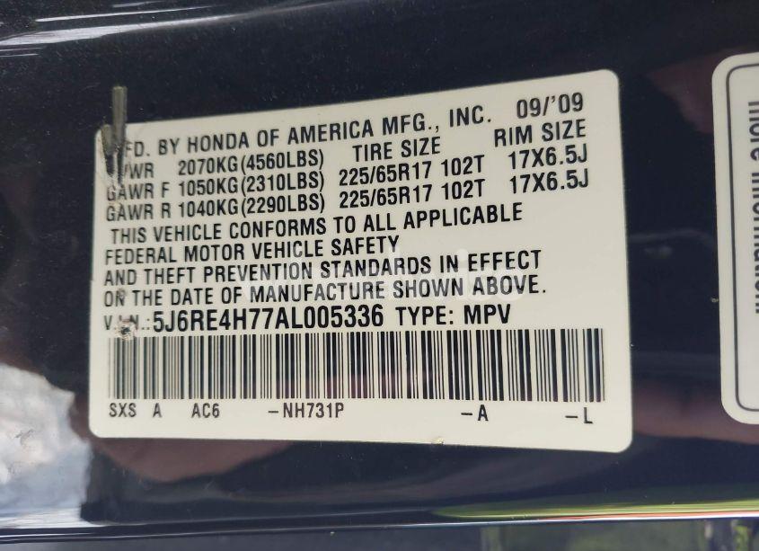 Photo 9 of 2010 Honda Cr-v EX-L (VIN 5J6RE4H77AL005336)