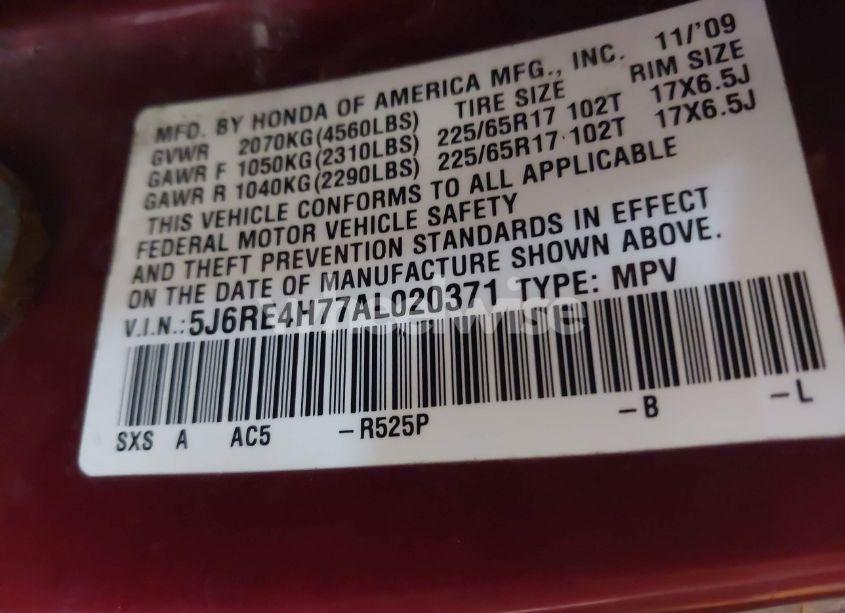 Photo 9 of 2010 Honda Cr-v EX-L (VIN 5J6RE4H77AL020371)