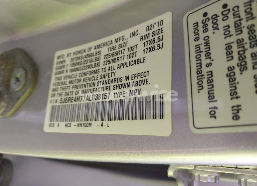 Photo 9 of 2010 Honda Cr-v EX-L (VIN 5J6RE4H77AL038157)