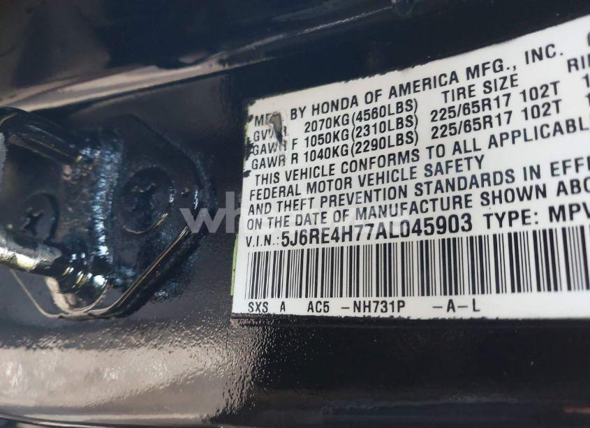 Photo 9 of 2010 Honda Cr-v EX-L (VIN 5J6RE4H77AL045903)