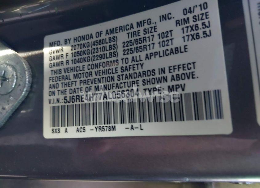 Photo 9 of 2010 Honda Cr-v EX-L (VIN 5J6RE4H77AL056304)