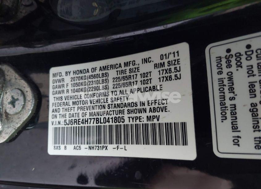 Photo 9 of 2011 Honda Cr-v EX-L (VIN 5J6RE4H77BL041805)