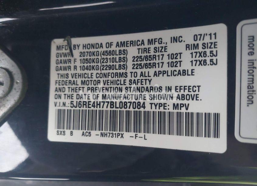 Photo 9 of 2011 Honda Cr-v EX-L (VIN 5J6RE4H77BL087084)