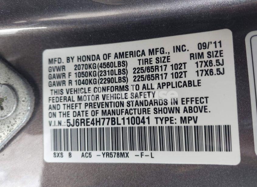 Photo 9 of 2011 Honda Cr-v EX-L (VIN 5J6RE4H77BL110041)