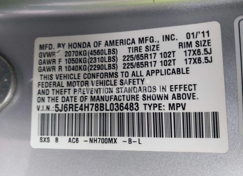 Photo 9 of 2011 Honda Cr-v EX-L (VIN 5J6RE4H78BL036483)
