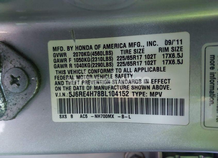 Photo 9 of 2011 Honda Cr-v EX-L (VIN 5J6RE4H78BL104152)