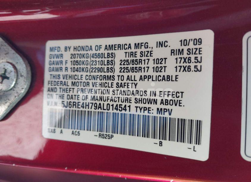 Photo 9 of 2010 Honda Cr-v EX-L (VIN 5J6RE4H79AL014541)