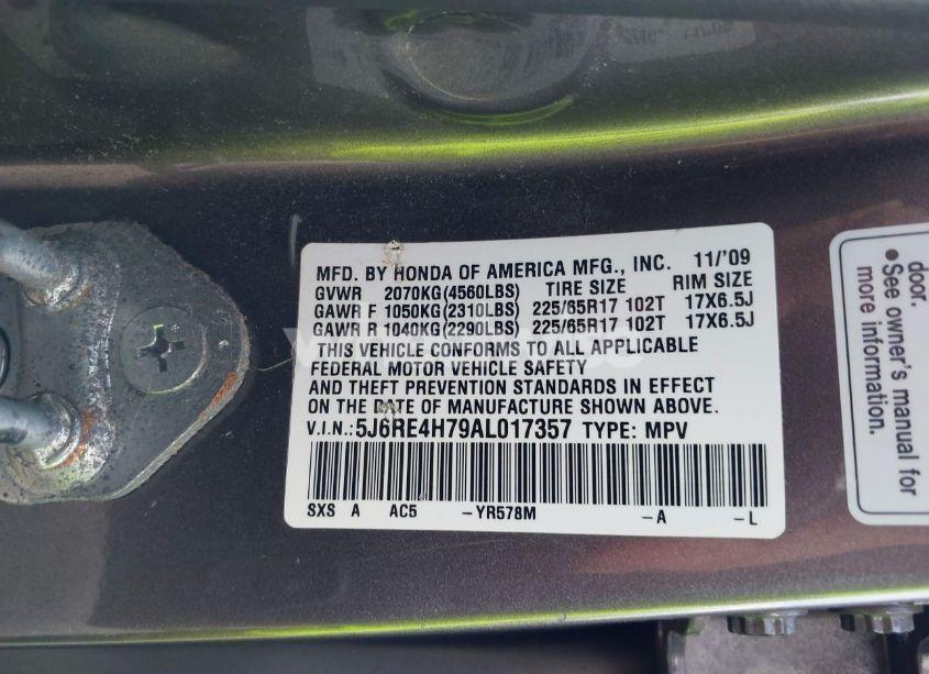 Photo 9 of 2010 Honda Cr-v EX-L (VIN 5J6RE4H79AL017357)