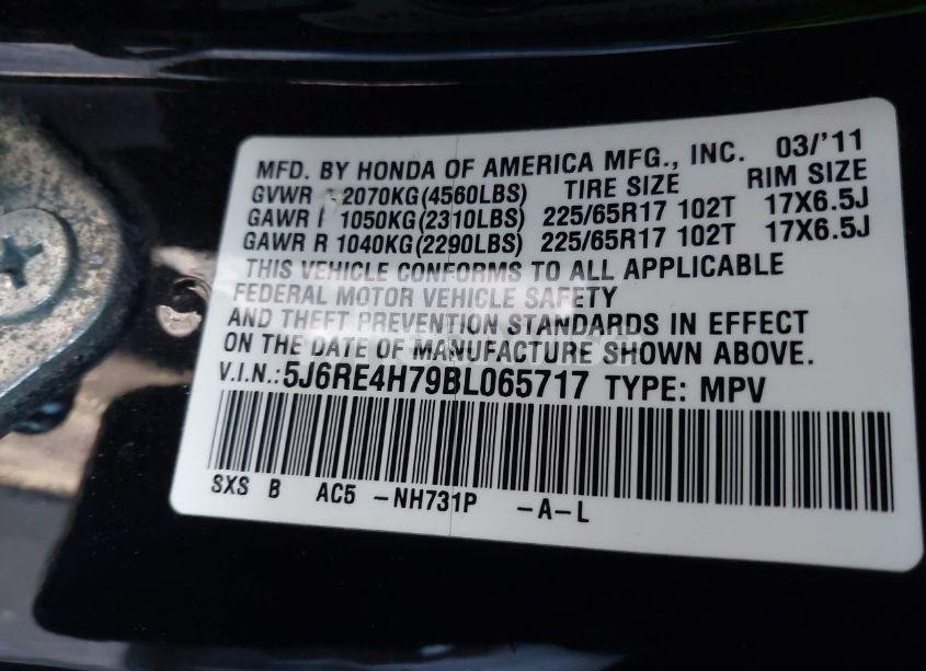 Photo 9 of 2011 Honda Cr-v EX-L (VIN 5J6RE4H79BL065717)