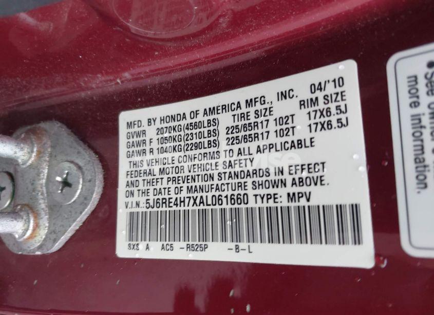 Photo 9 of 2010 Honda Cr-v EX-L (VIN 5J6RE4H7XAL061660)