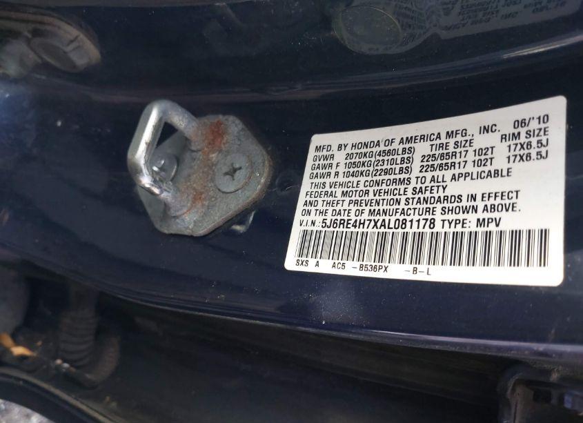 Photo 9 of 2010 Honda Cr-v EX-L (VIN 5J6RE4H7XAL081178)