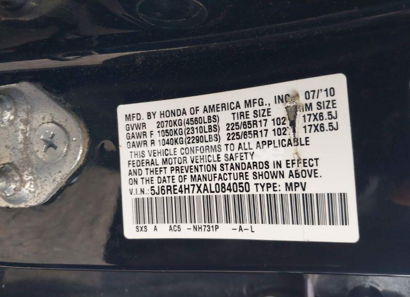 Photo 9 of 2010 Honda Cr-v EX-L (VIN 5J6RE4H7XAL084050)