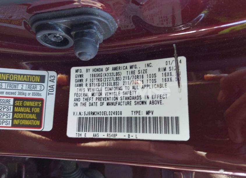 Photo 9 of 2014 Honda Cr-v LX (VIN 5J6RM3H30EL024908)