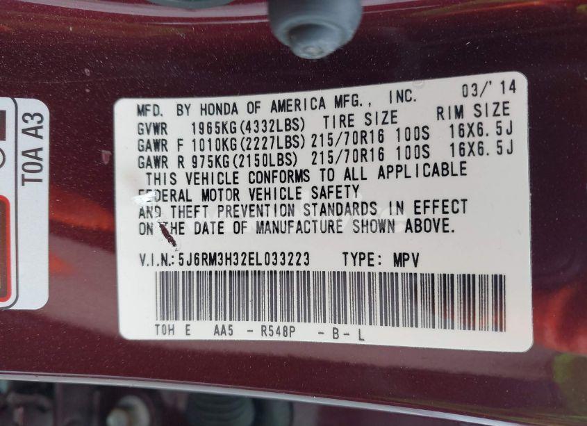 Photo 9 of 2014 Honda Cr-v LX (VIN 5J6RM3H32EL033223)