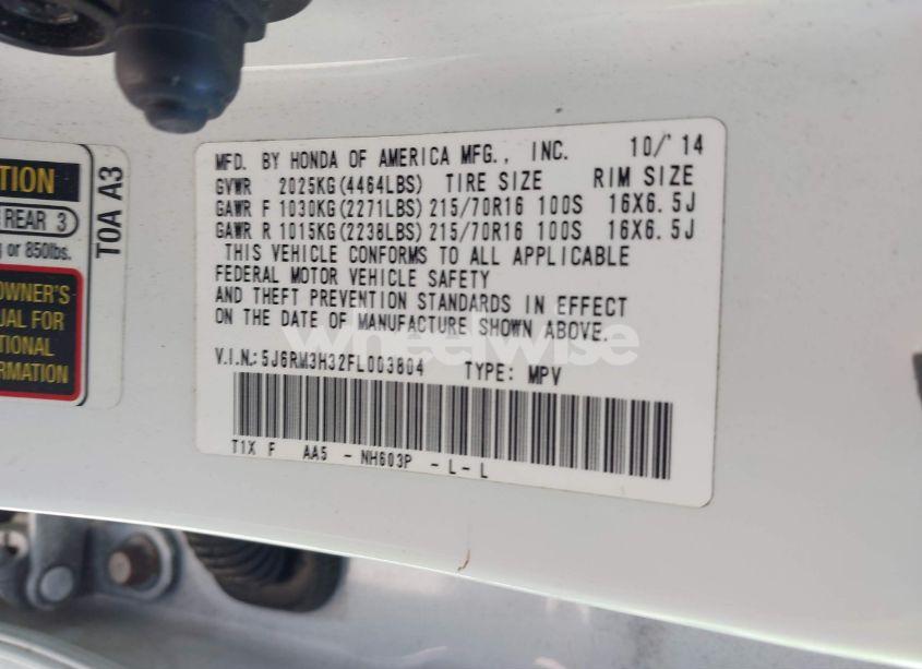 Photo 9 of 2015 Honda Cr-v LX (VIN 5J6RM3H32FL003804)