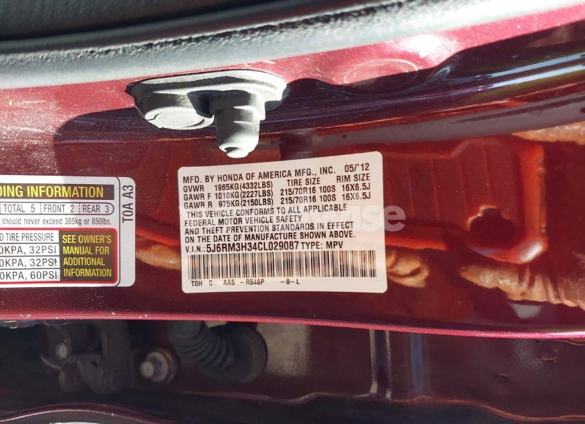 Photo 9 of 2012 Honda Cr-v LX (VIN 5J6RM3H34CL029087)