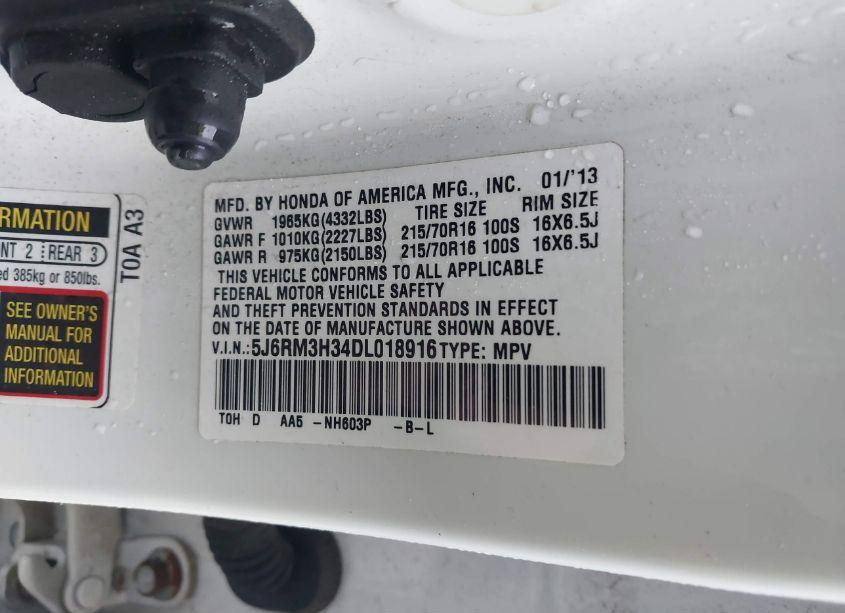 Photo 9 of 2013 Honda Cr-v LX (VIN 5J6RM3H34DL018916)