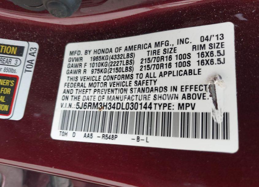 Photo 9 of 2013 Honda Cr-v LX (VIN 5J6RM3H34DL030144)