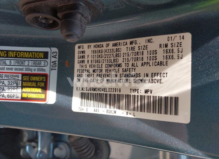 Photo 9 of 2014 Honda Cr-v LX (VIN 5J6RM3H34EL022918)