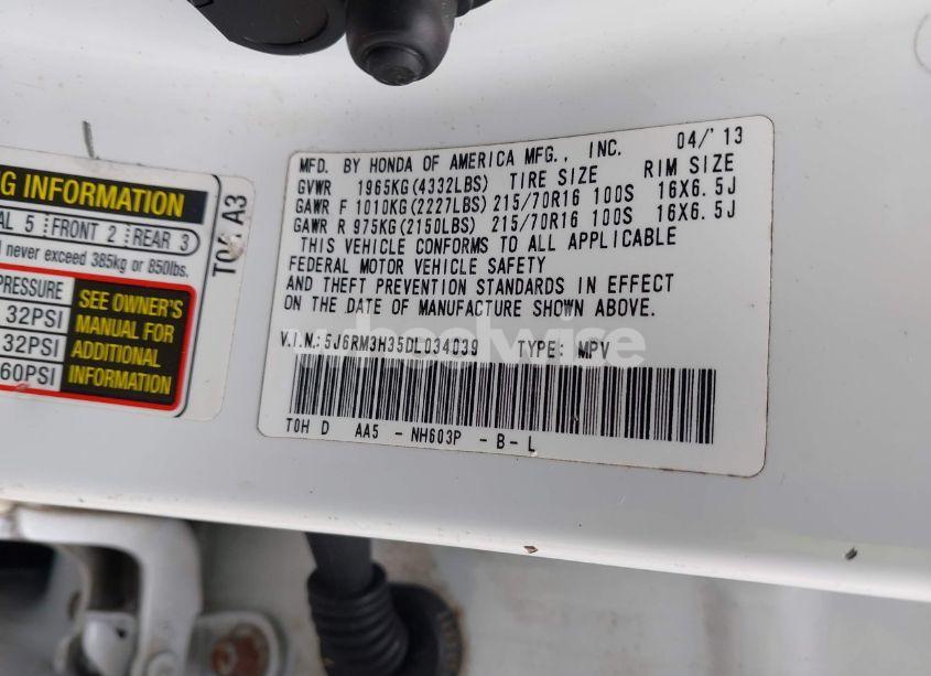 Photo 9 of 2013 Honda Cr-v LX (VIN 5J6RM3H35DL034039)