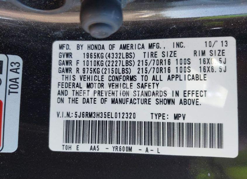 Photo 9 of 2014 Honda Cr-v LX (VIN 5J6RM3H35EL012320)