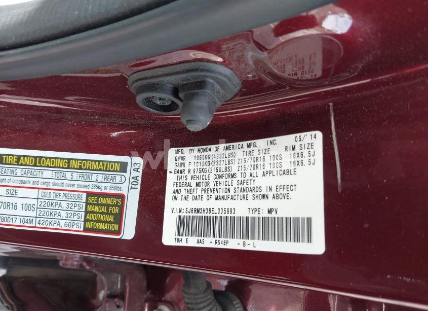 Photo 9 of 2014 Honda Cr-v LX (VIN 5J6RM3H36EL035993)