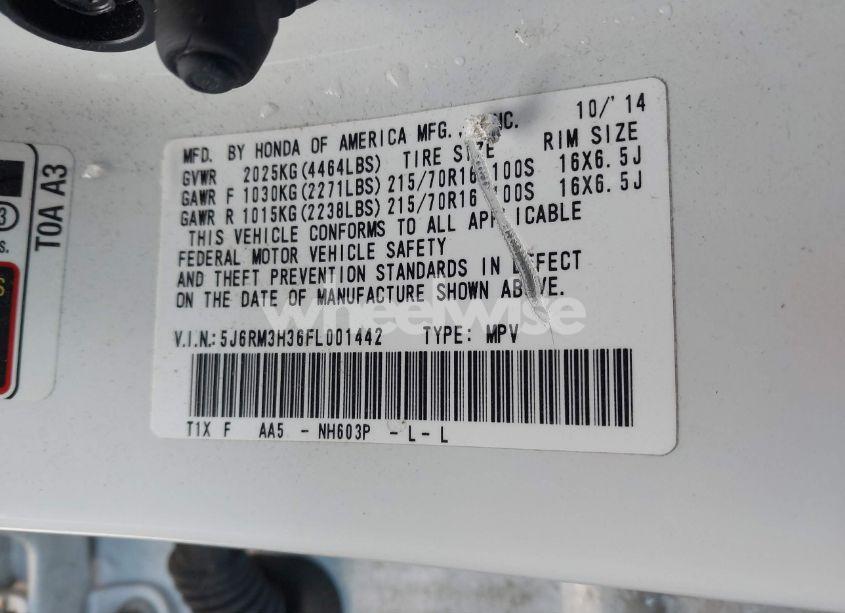 Photo 9 of 2015 Honda Cr-v LX (VIN 5J6RM3H36FL001442)