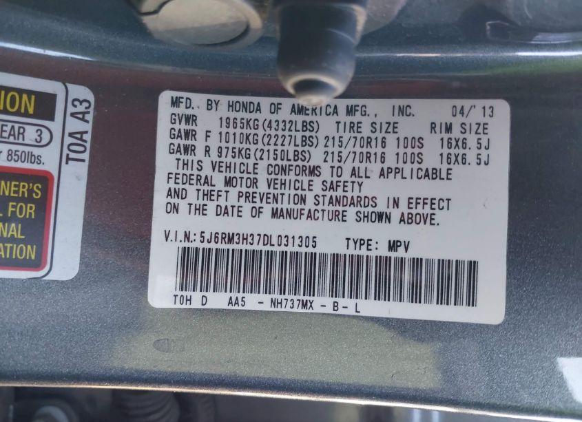 Photo 9 of 2013 Honda Cr-v LX (VIN 5J6RM3H37DL031305)