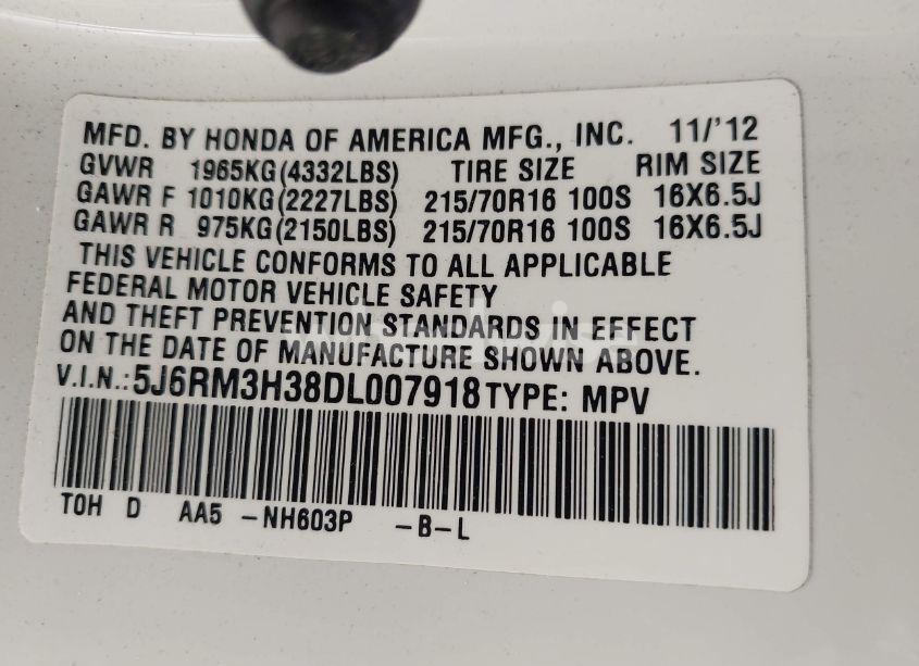 Photo 9 of 2013 Honda Cr-v LX (VIN 5J6RM3H38DL007918)