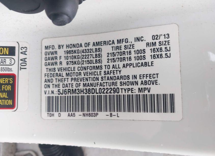 Photo 9 of 2013 Honda Cr-v LX (VIN 5J6RM3H38DL022290)