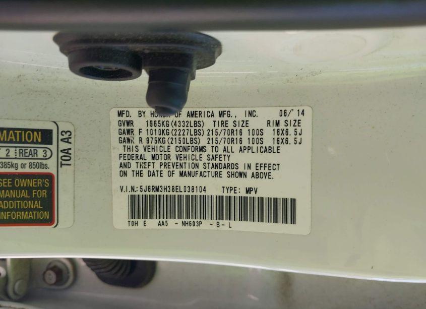 Photo 9 of 2014 Honda Cr-v LX (VIN 5J6RM3H38EL038104)