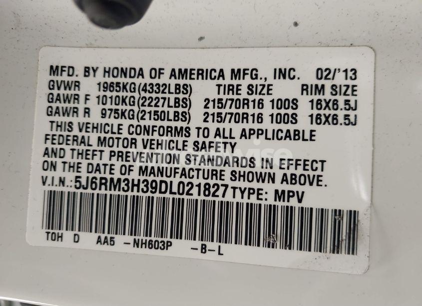 Photo 9 of 2013 Honda Cr-v LX (VIN 5J6RM3H39DL021827)