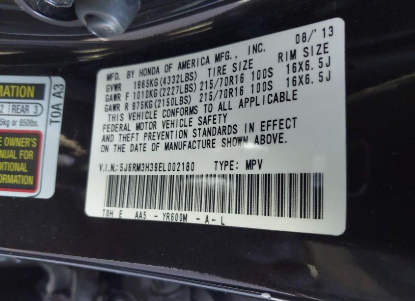 Photo 8 of 2014 Honda Cr-v LX (VIN 5J6RM3H39EL002180)