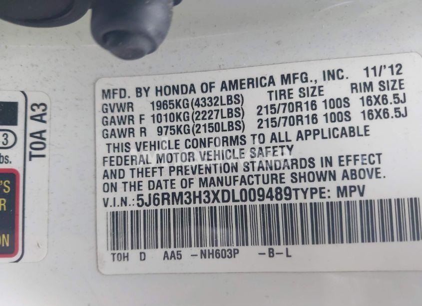 Photo 9 of 2013 Honda Cr-v LX (VIN 5J6RM3H3XDL009489)