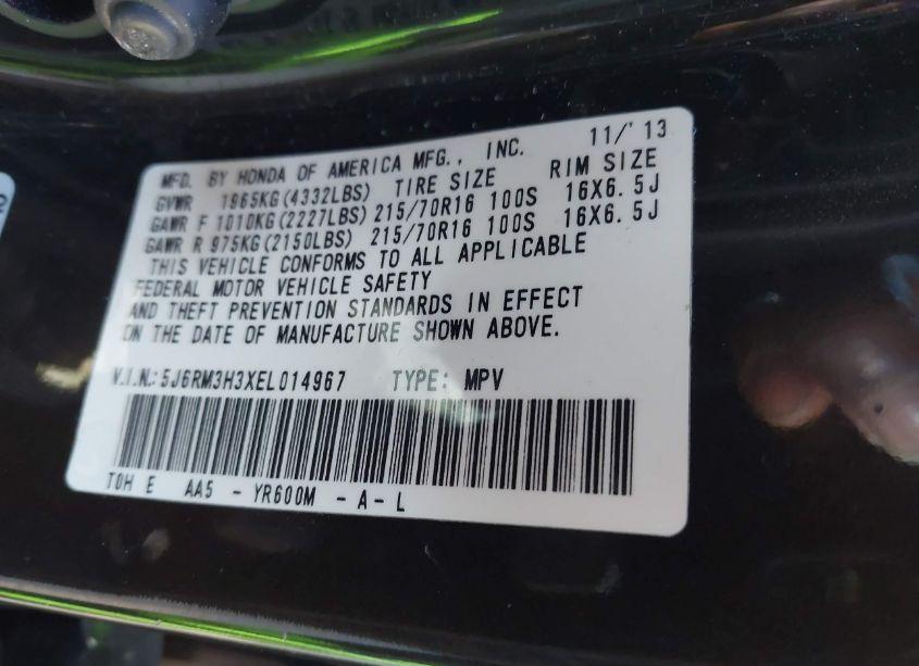 Photo 9 of 2014 Honda Cr-v LX (VIN 5J6RM3H3XEL014967)