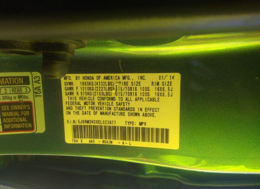 Photo 9 of 2014 Honda Cr-v LX (VIN 5J6RM3H3XEL023877)