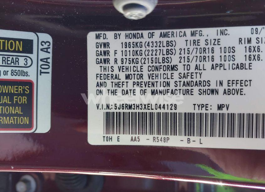 Photo 9 of 2014 Honda Cr-v LX (VIN 5J6RM3H3XEL044129)