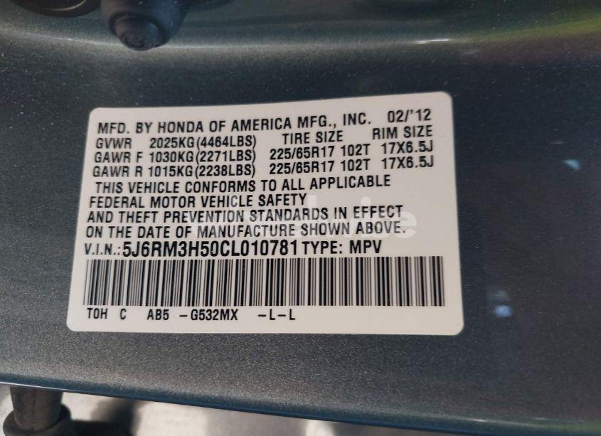 Photo 9 of 2012 Honda Cr-v EX (VIN 5J6RM3H50CL010781)