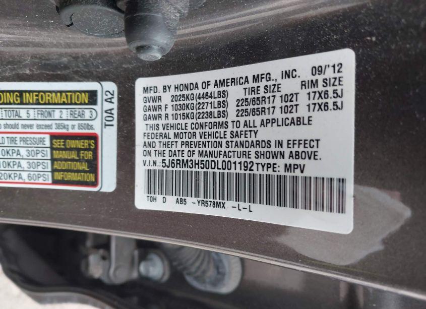 Photo 9 of 2013 Honda Cr-v EX (VIN 5J6RM3H50DL001192)