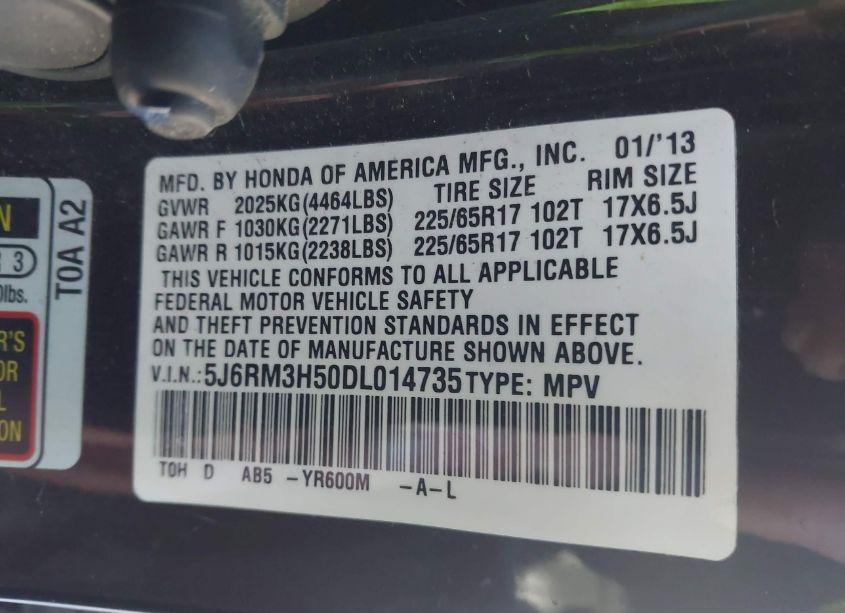 Photo 9 of 2013 Honda Cr-v EX (VIN 5J6RM3H50DL014735)