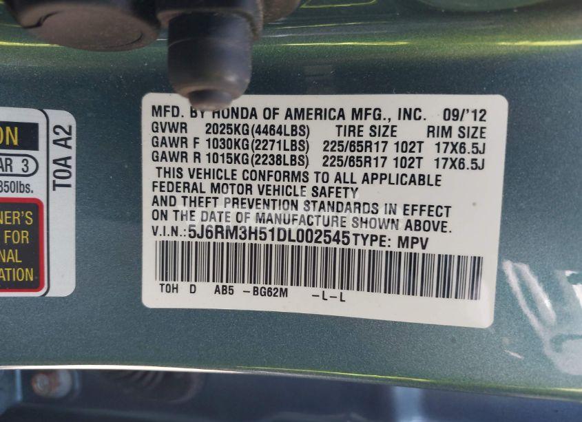 Photo 9 of 2013 Honda Cr-v EX (VIN 5J6RM3H51DL002545)